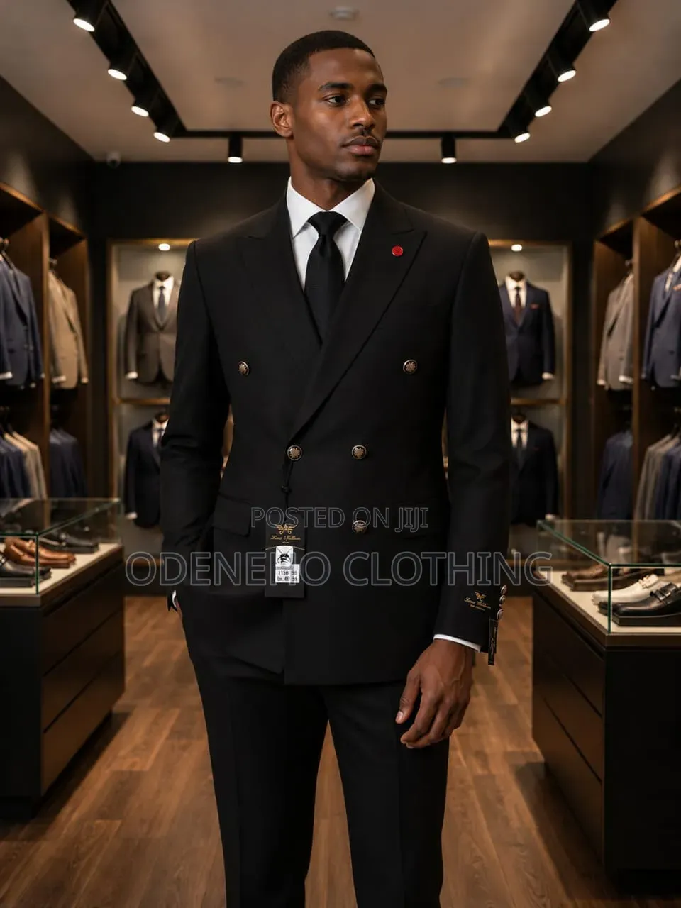 Blue Black and Black Double Breasted Suit