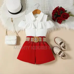 Girls Off-Shoulder Ruffle Top Shorts Belt Three-Piece Age 2-4yrs Only
