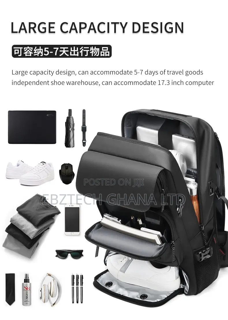 Large Capacity Travel Backpack, Waterproof, Anti Theft Usb Bag