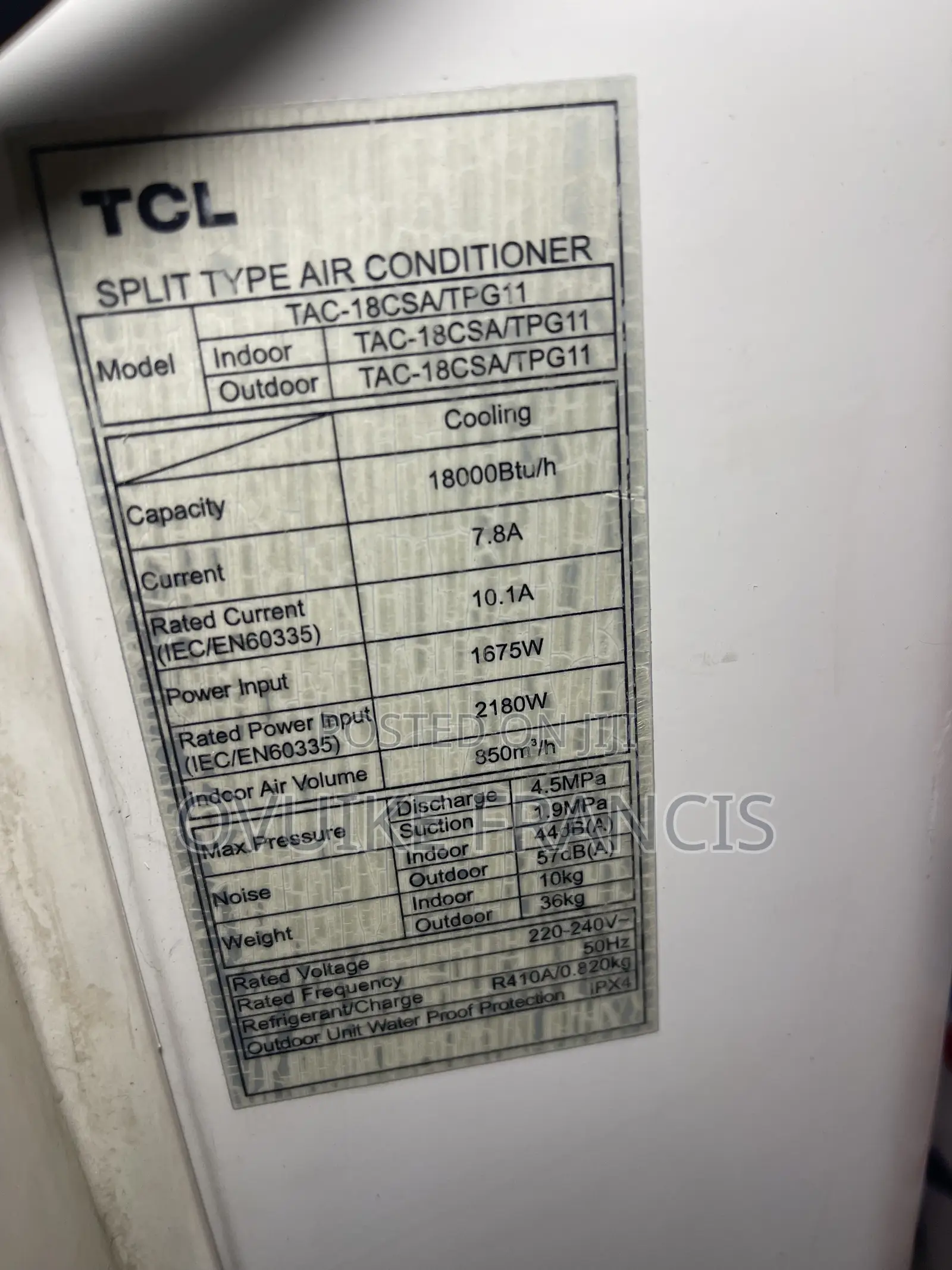 Home Used TCL 2.0h Air Conditioner in Very Good Condition