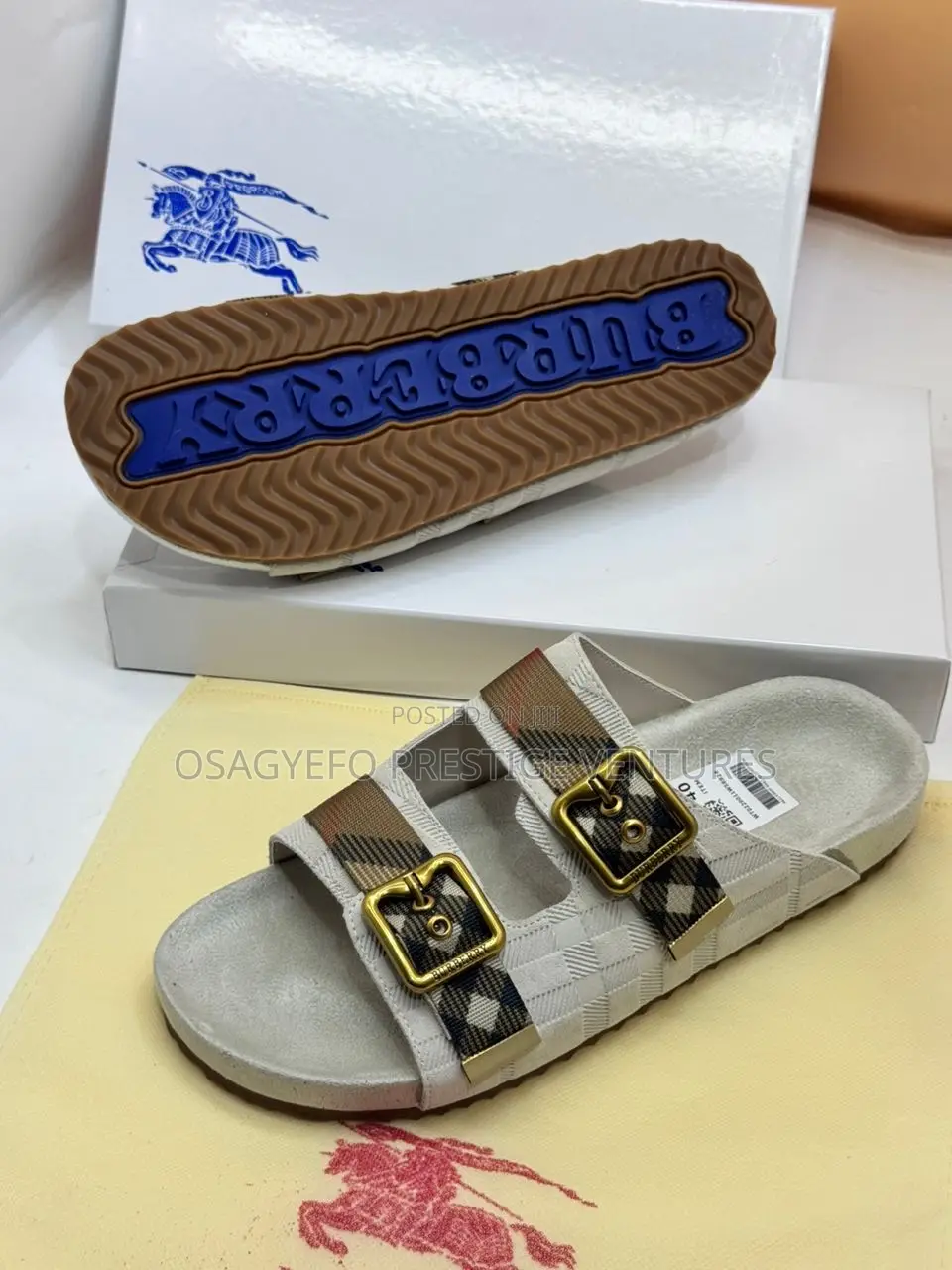 High Quality Burberry Double Buckle Slides