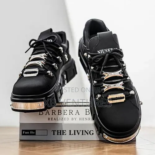 Hip-Hop Rock Festival Party Lace-Up Platform Sneakers-Black