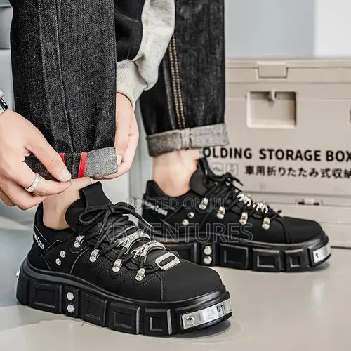 Hip-Hop Rock Festival Party Lace-Up Platform Sneakers-Black