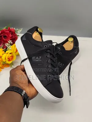Emporio Armani Classic Leather Sneakers Black and White