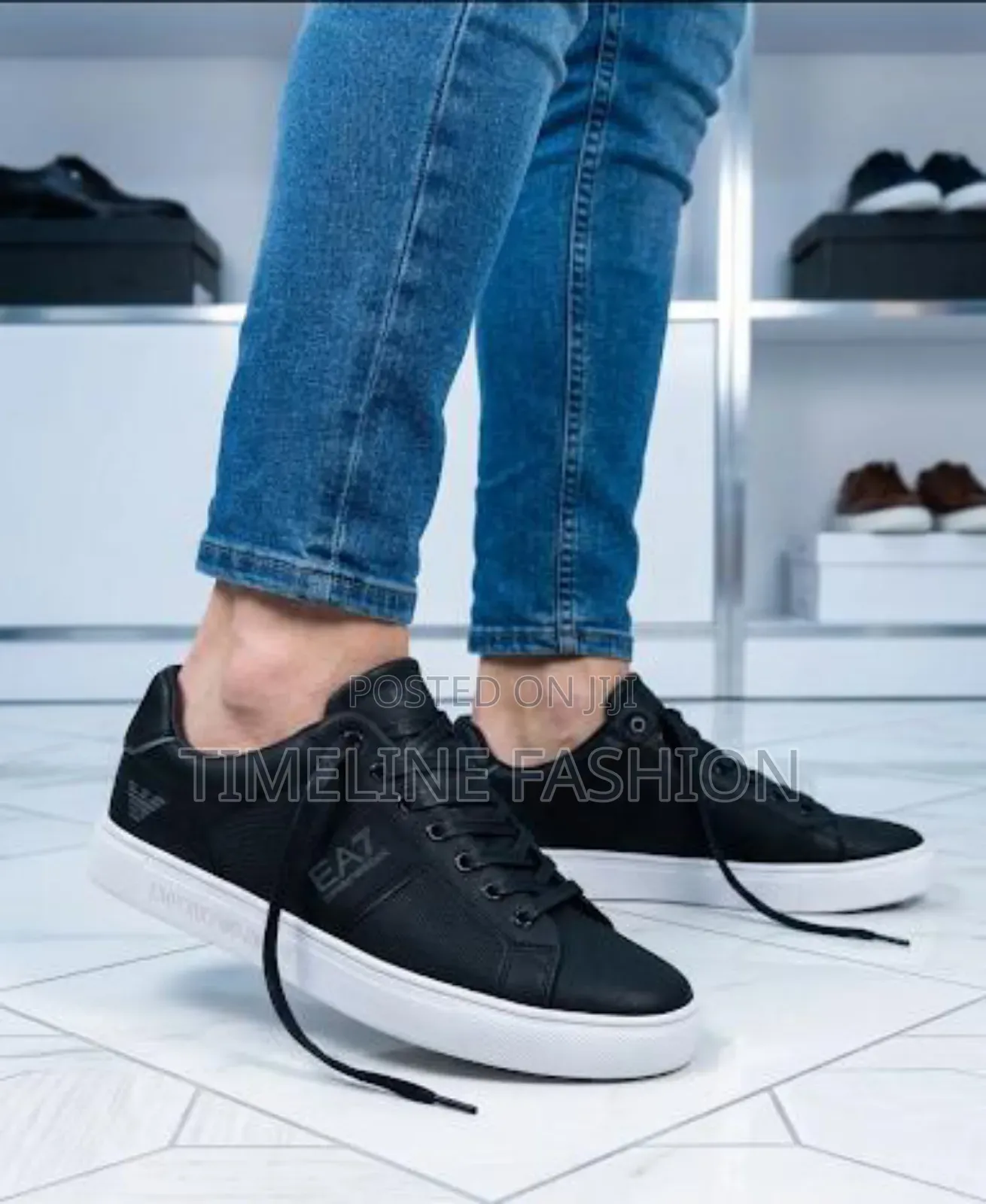 Emporio Armani Classic Leather Sneakers Black and White