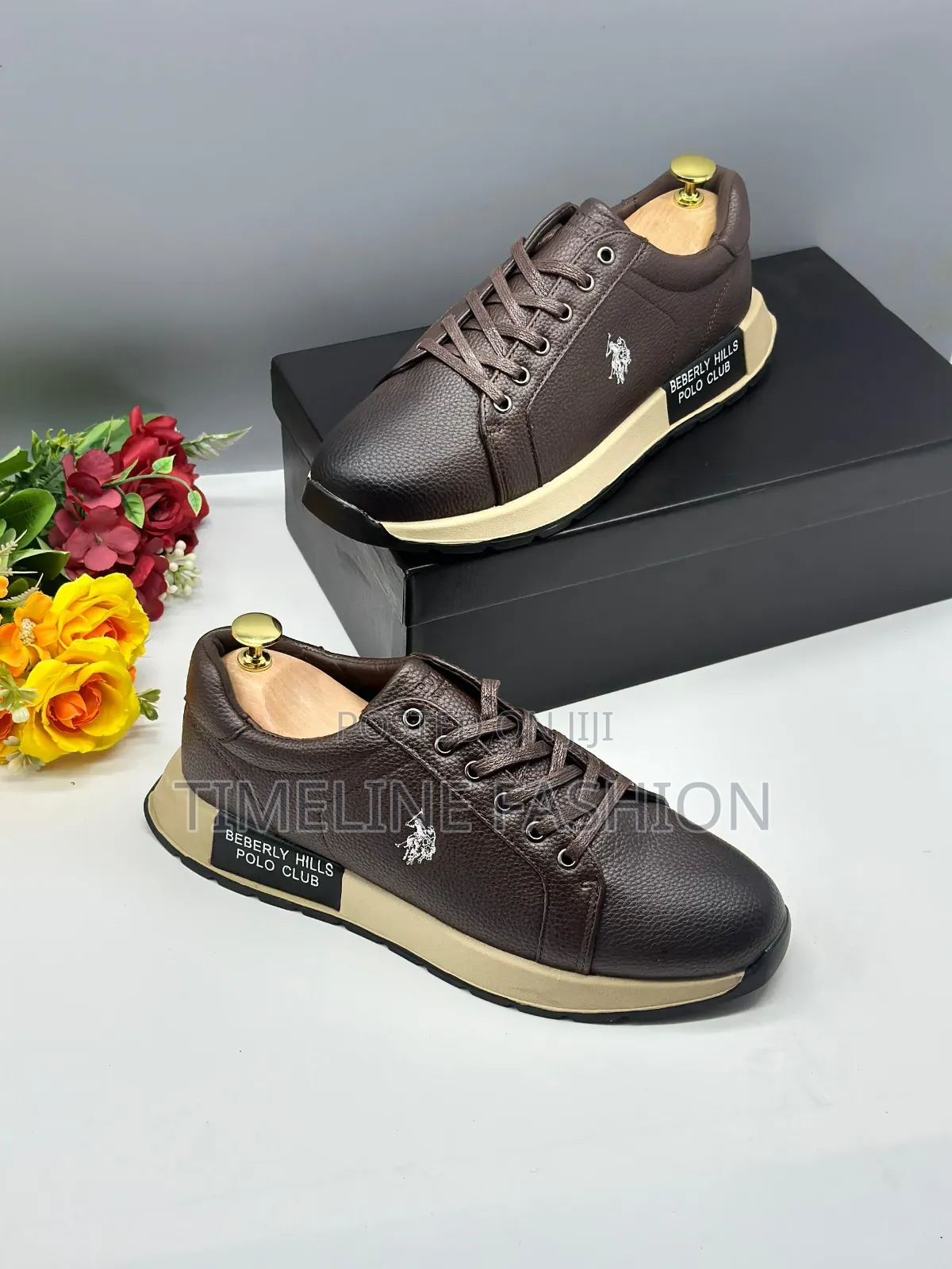 Coffee Brown Men's Polo Club Leather Sneakers