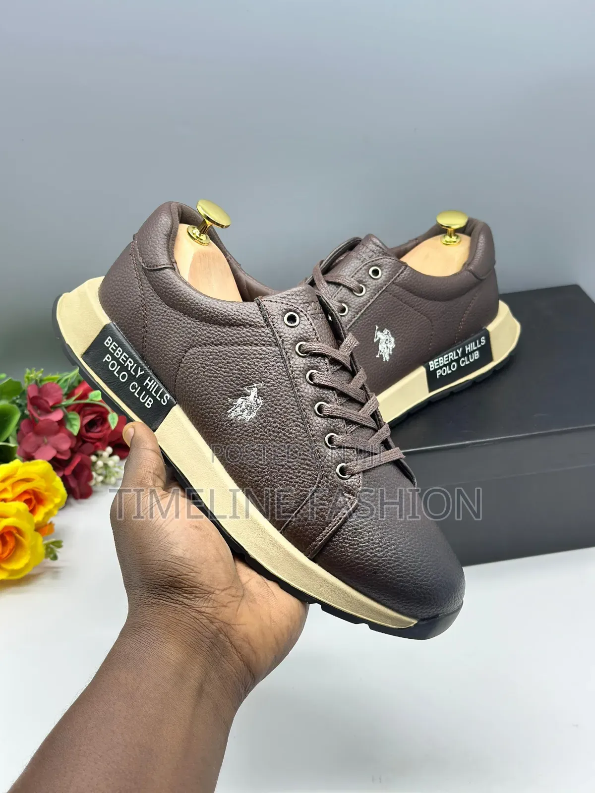 Coffee Brown Men's Polo Club Leather Sneakers
