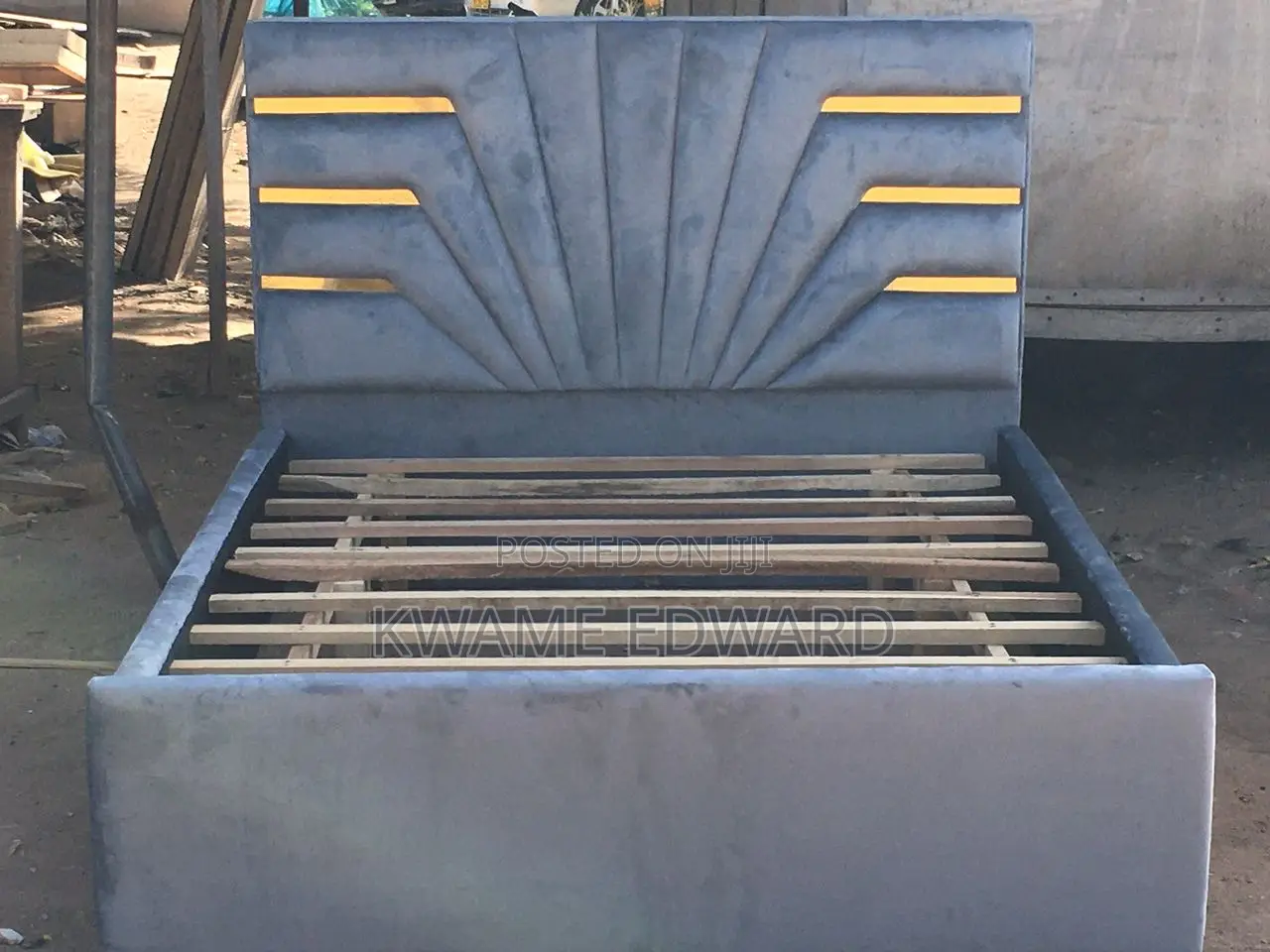 Double Bed Frame Ash Color With Gold Design Available
