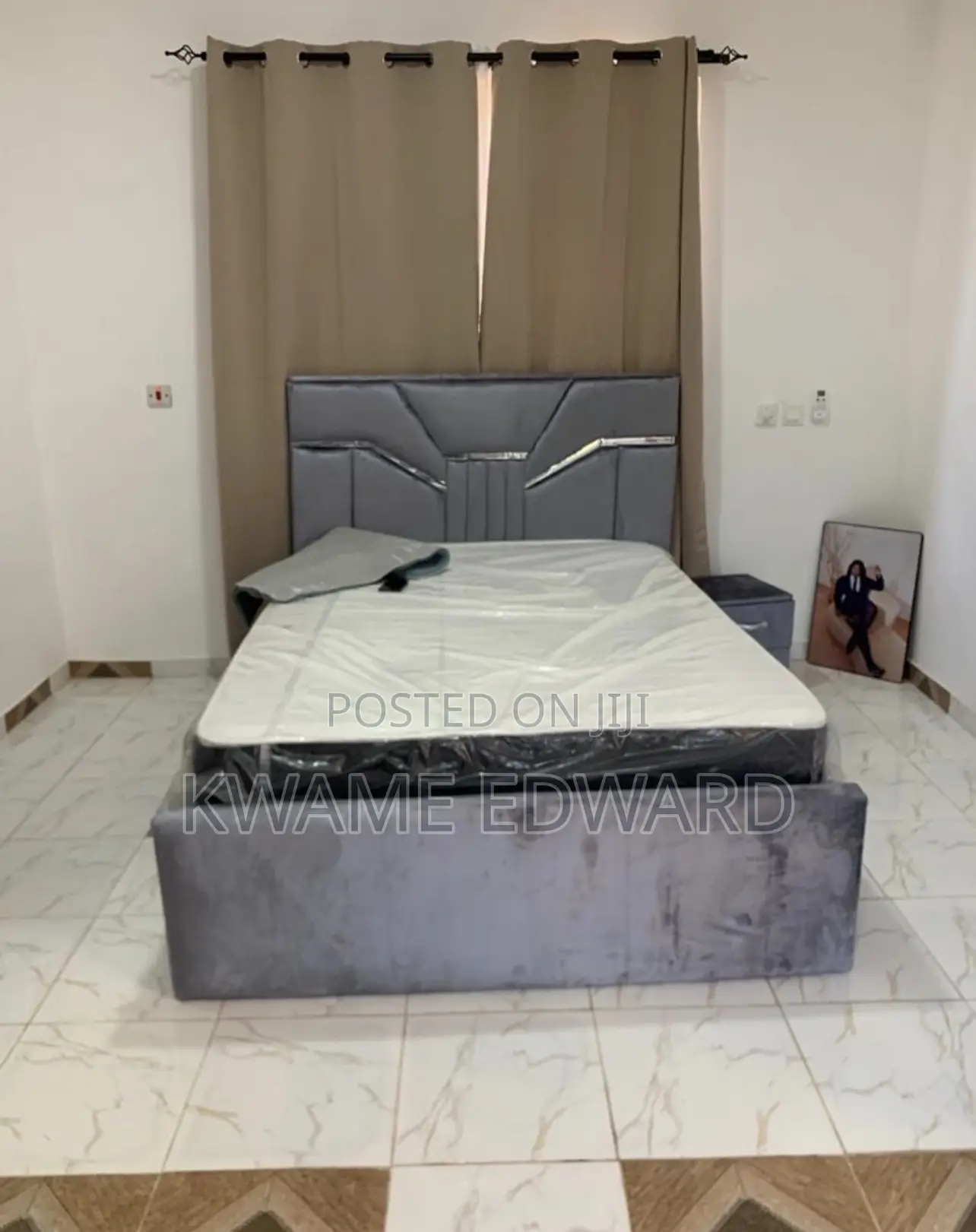 Double Bed and Mattress Ash Color With Silver Design Available