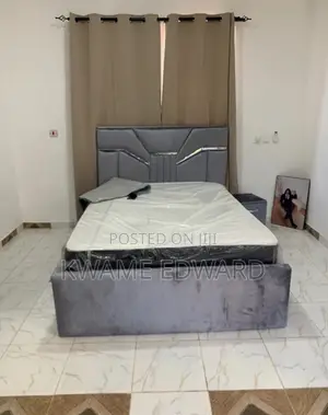 Double Bed and Mattress Ash Color With Silver Design Available