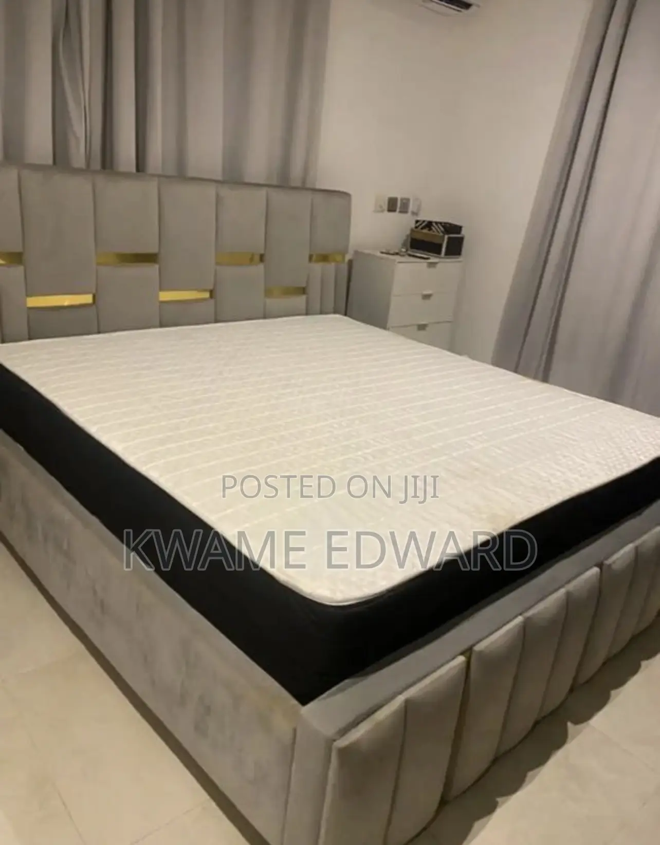 King Size Bed and Mattress Cream Color With Gold Design Available