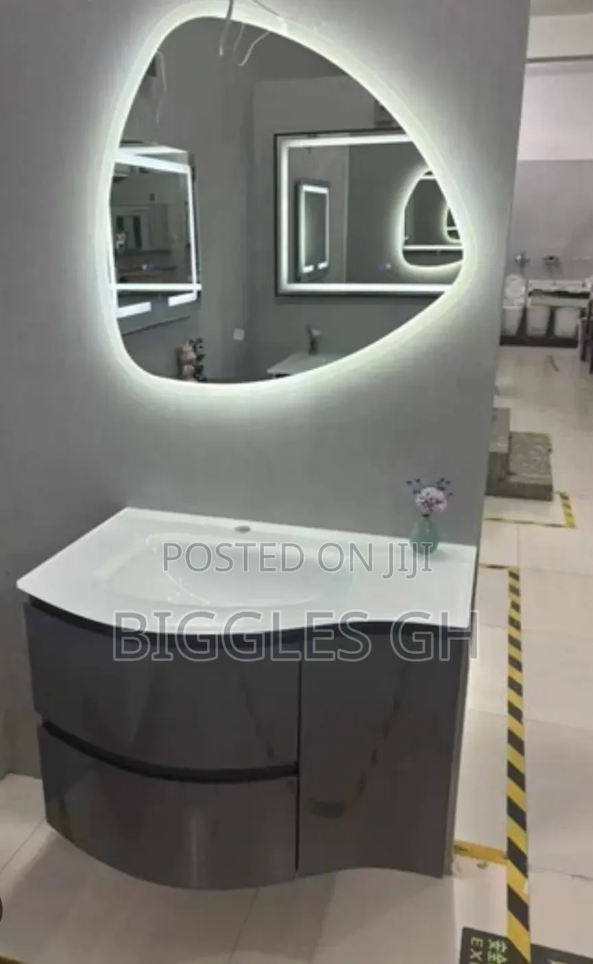 Vanity Cabinet Basin With Curved Led Mirror