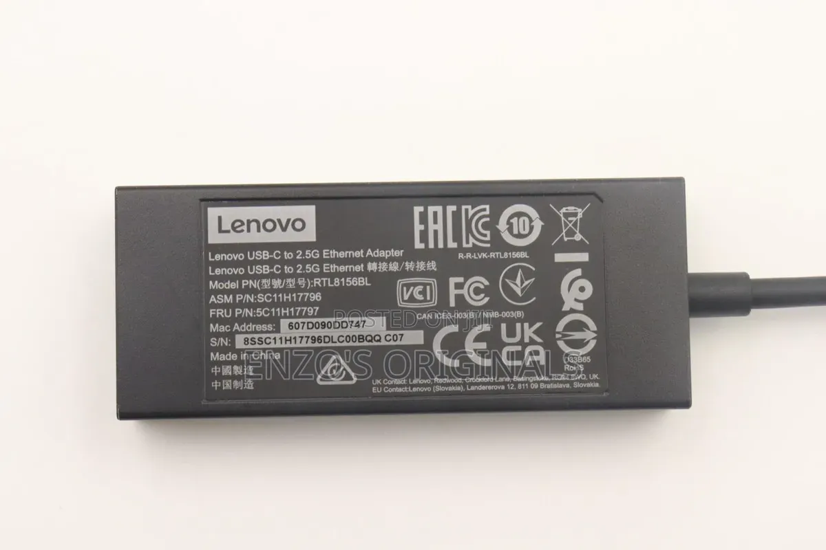 Usb-C to 2.5g Lan Adapter Ethernet Rj45 Dongle Original Lenovo Brand