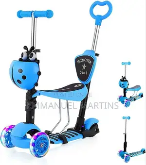 Kids 5-in-1 Adjustable Scooter With Seat Led Wheels – Blue