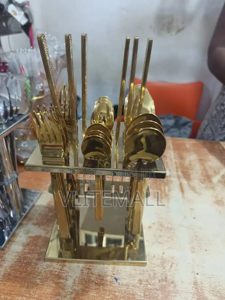 24-Piece Stainless Steel Cutlery Sets With Matching Storage Stands.