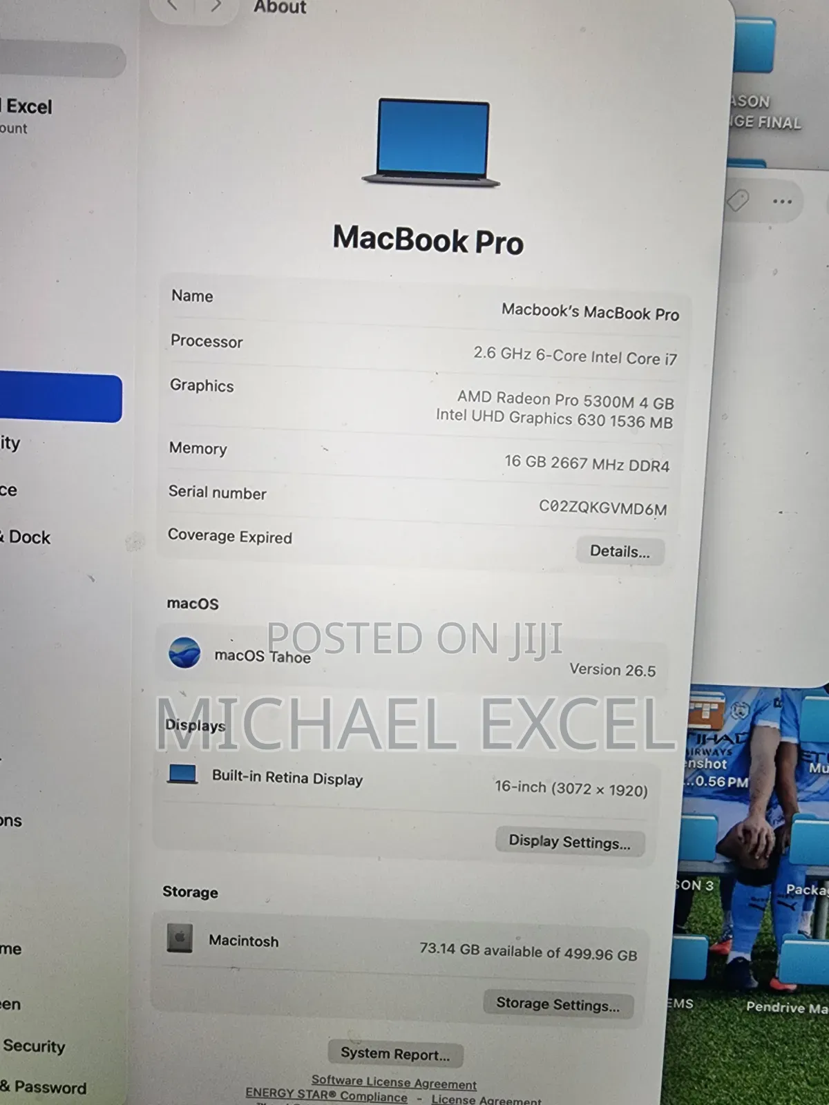 Laptop Apple MacBook Pro 2019 16GB Intel Core i7 SSD 512GB