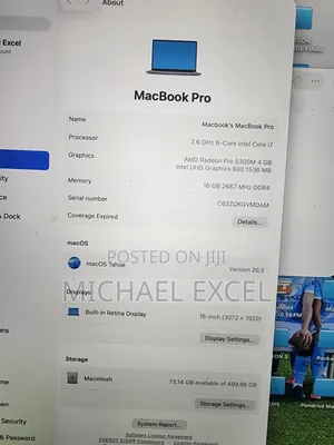 Laptop Apple MacBook Pro 2019 16GB Intel Core i7 SSD 512GB