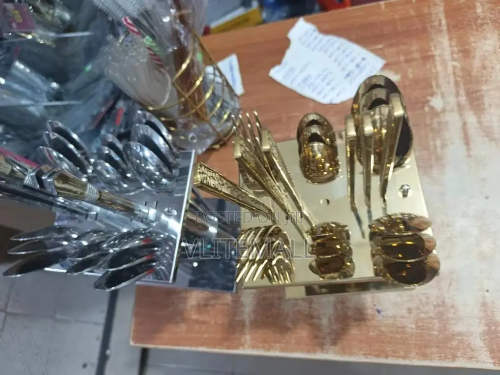 24-Piece Stainless Steel Cutlery Sets With Matching Storage Stands.