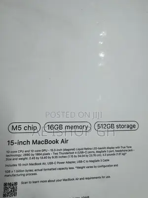 New Laptop Apple MacBook Air 2026 M5 15-inch 16GB Apple M5 SSD 512GB