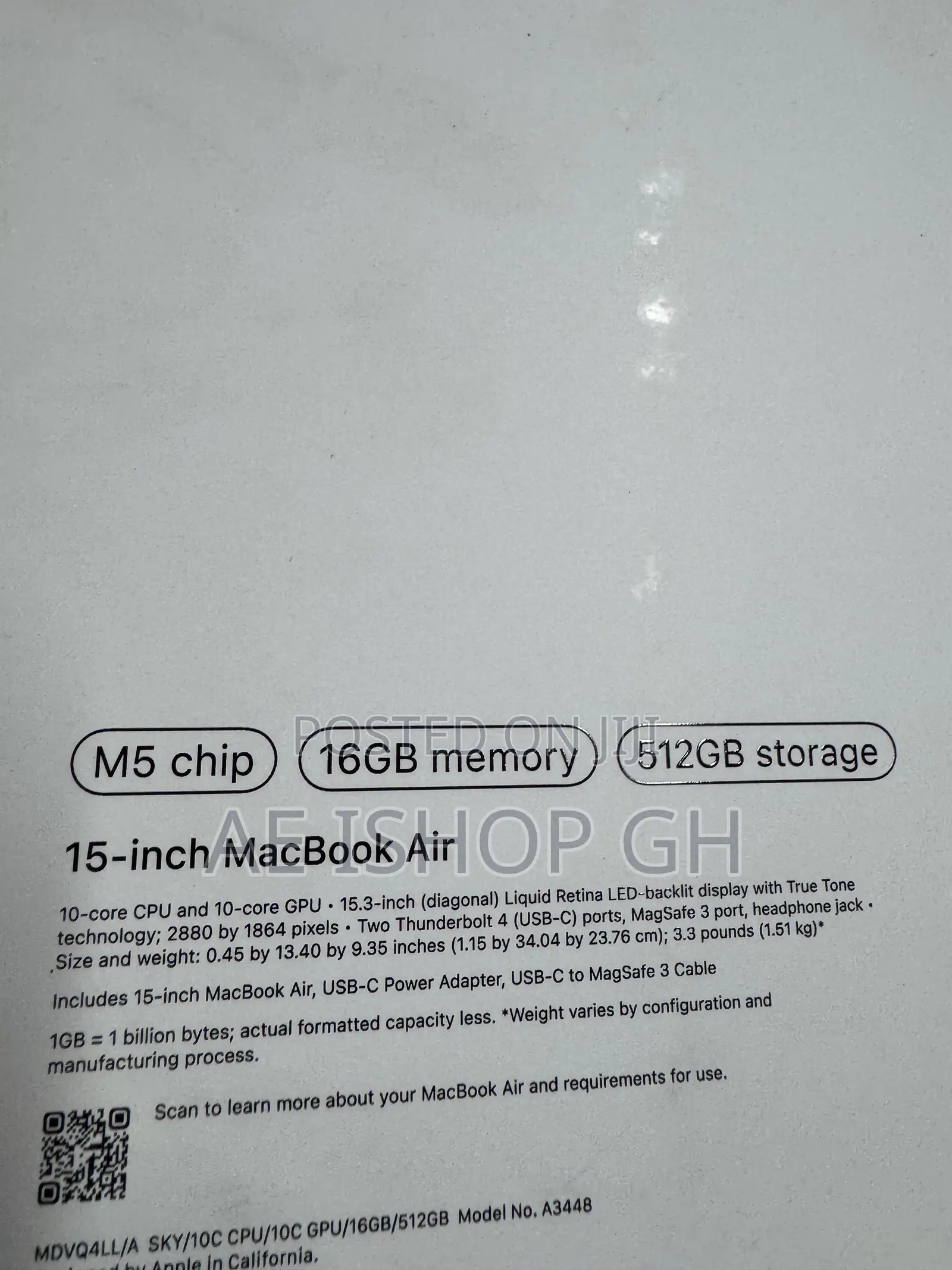 New Laptop Apple MacBook Air 2026 M5 15-inch 16GB Apple M5 SSD 512GB