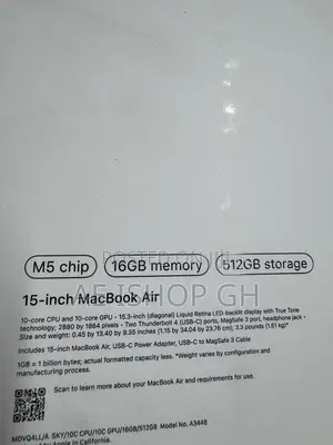 New Laptop Apple MacBook Air 2026 M5 15-inch 16GB Apple M5 SSD 512GB