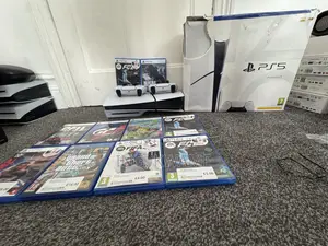 Playstation 5 Slim Cd + 2 Controllers Uk Used + 1 Free Game Cd