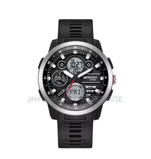 Sanda Sport Tpu Strap Waterproof Quartz Dual Display Wristwatch-Black