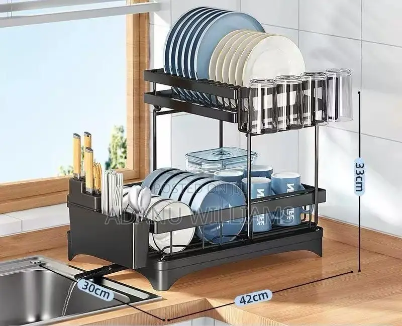 2-Tier Black Stainless Steel Over-Sink Dish Drying Rack