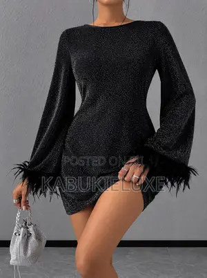 Ladies Glitter Feather Mini Dress