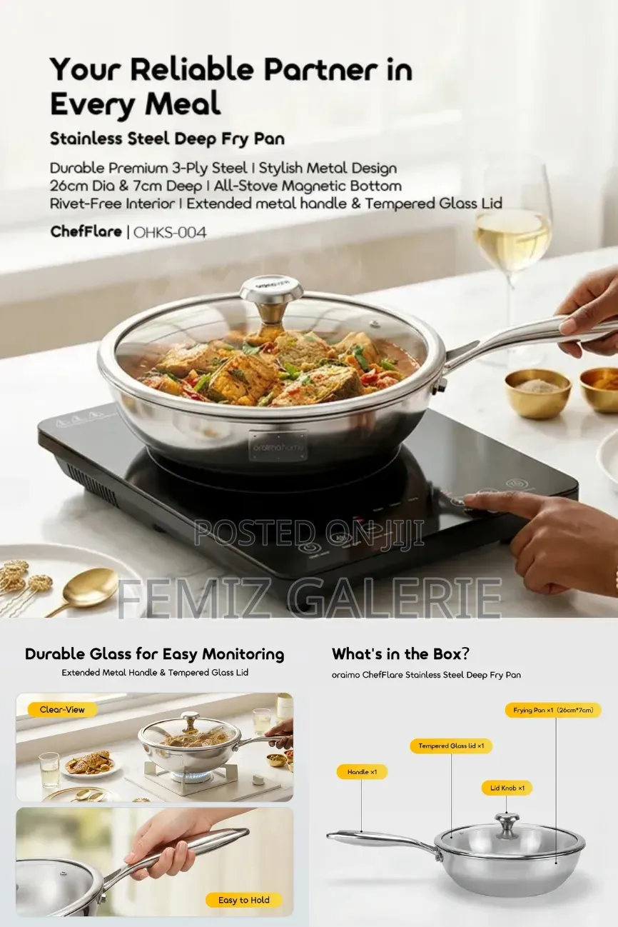 Oraimo Chefflare Durable Premium Stainless Steel Deep Fry Pan