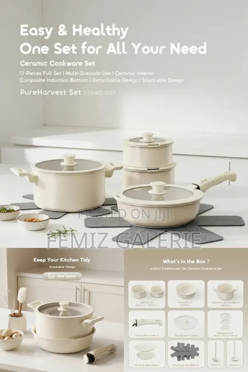 Oraimo Pureharvest Set Versatile Convenient Ceramic Cookware Set-17pcs