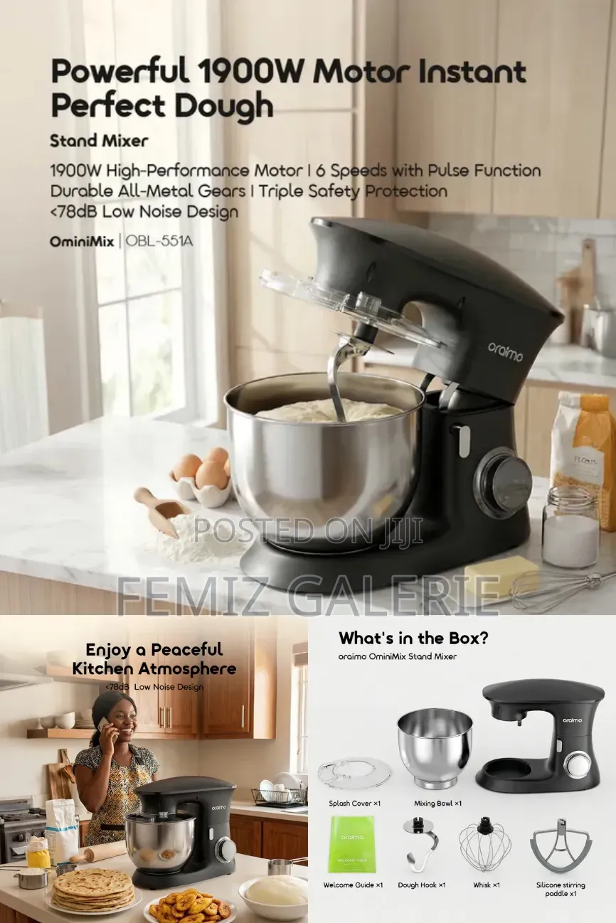Oraimo Ominimix 6 Speeds Durable All Metal Gears Stand Mixer