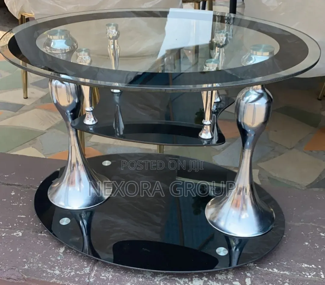 Modern Round Center Table Durable Glass Top Furniture