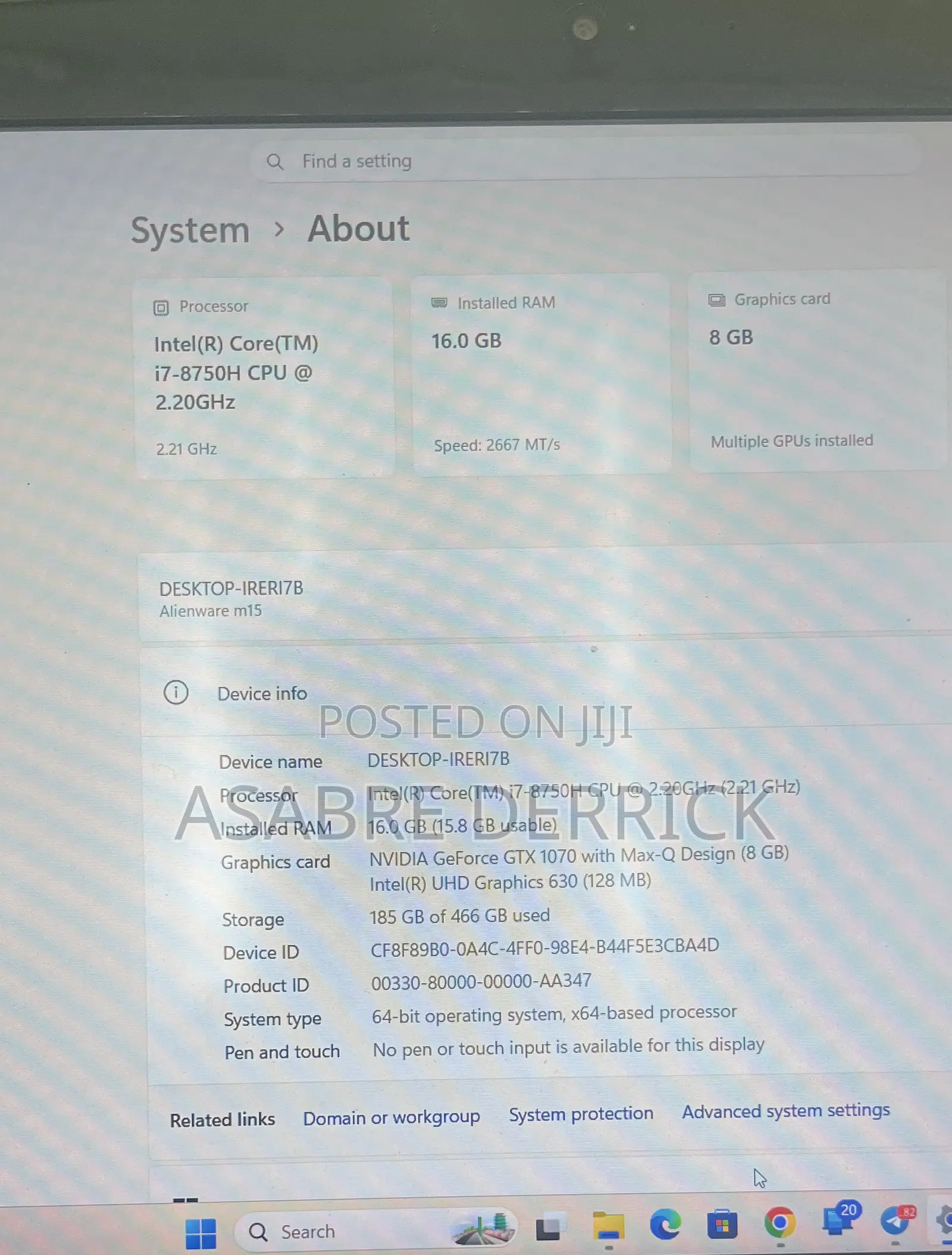 Laptop Alienware M15 16GB Intel Core i7 SSD 500GB