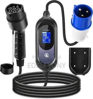 Portable Ev Charger With A Type 2 Connector Cee 3-phase Plug