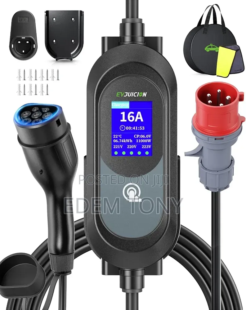 Portable Ev Charger With A Type 2 Connector Cee 3-phase Plug