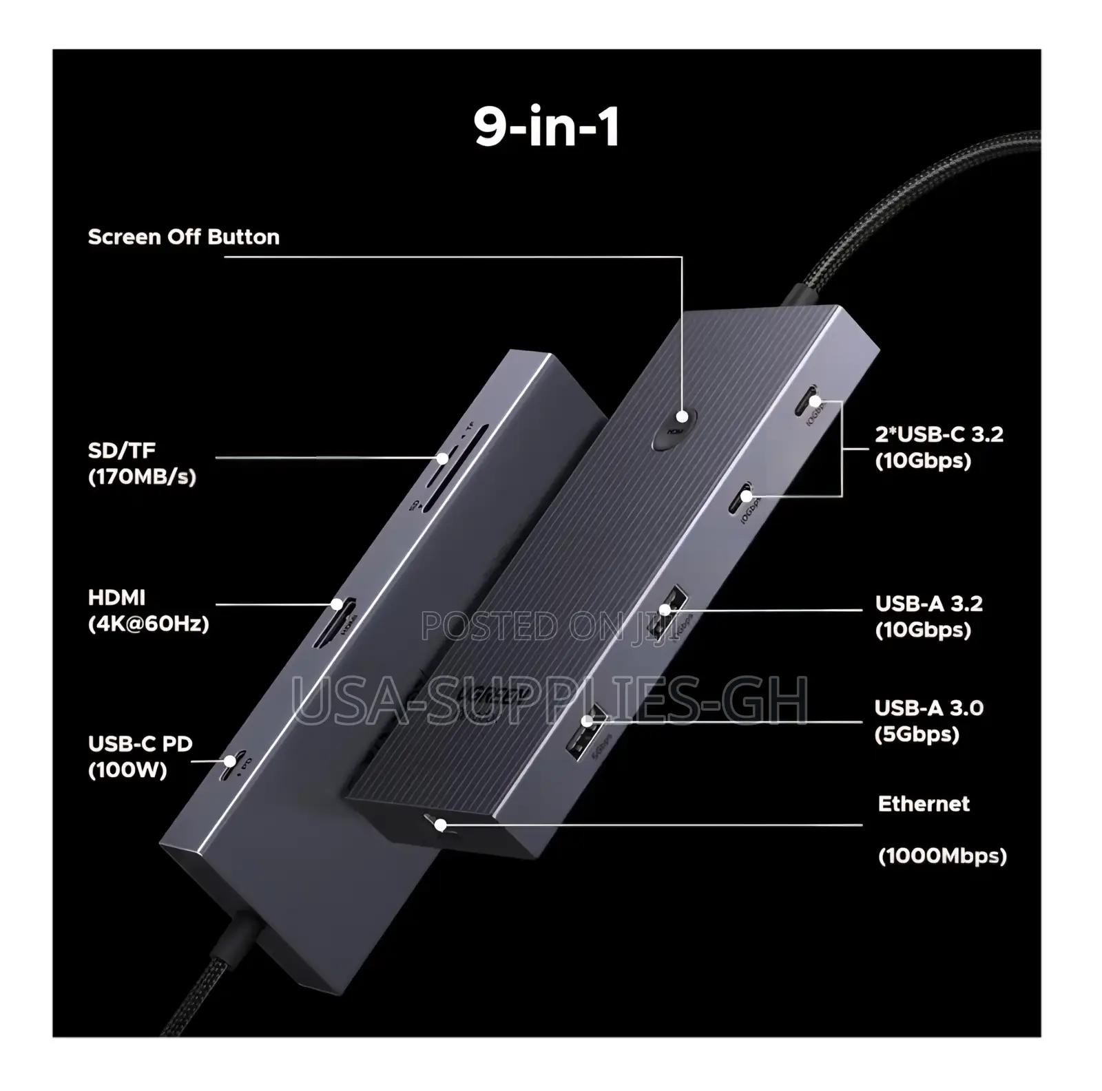 Ugreen Revodok Pro 9 in 1 USB C Hub Gigabit Ethernet Adapter From Usa