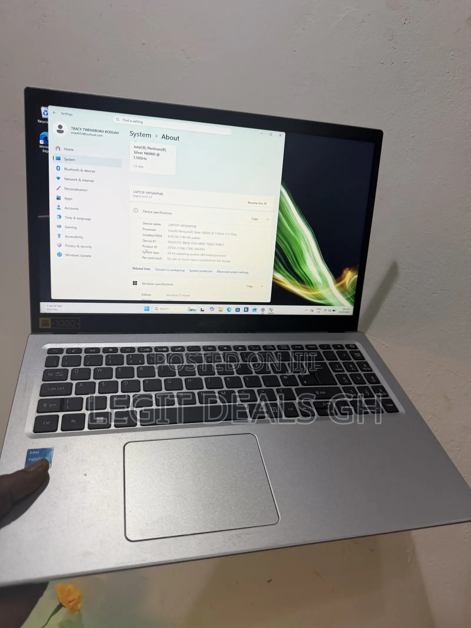 Laptop Acer Aspire 3 A315-32 8GB Intel Pentium HDD+SSD 128GB