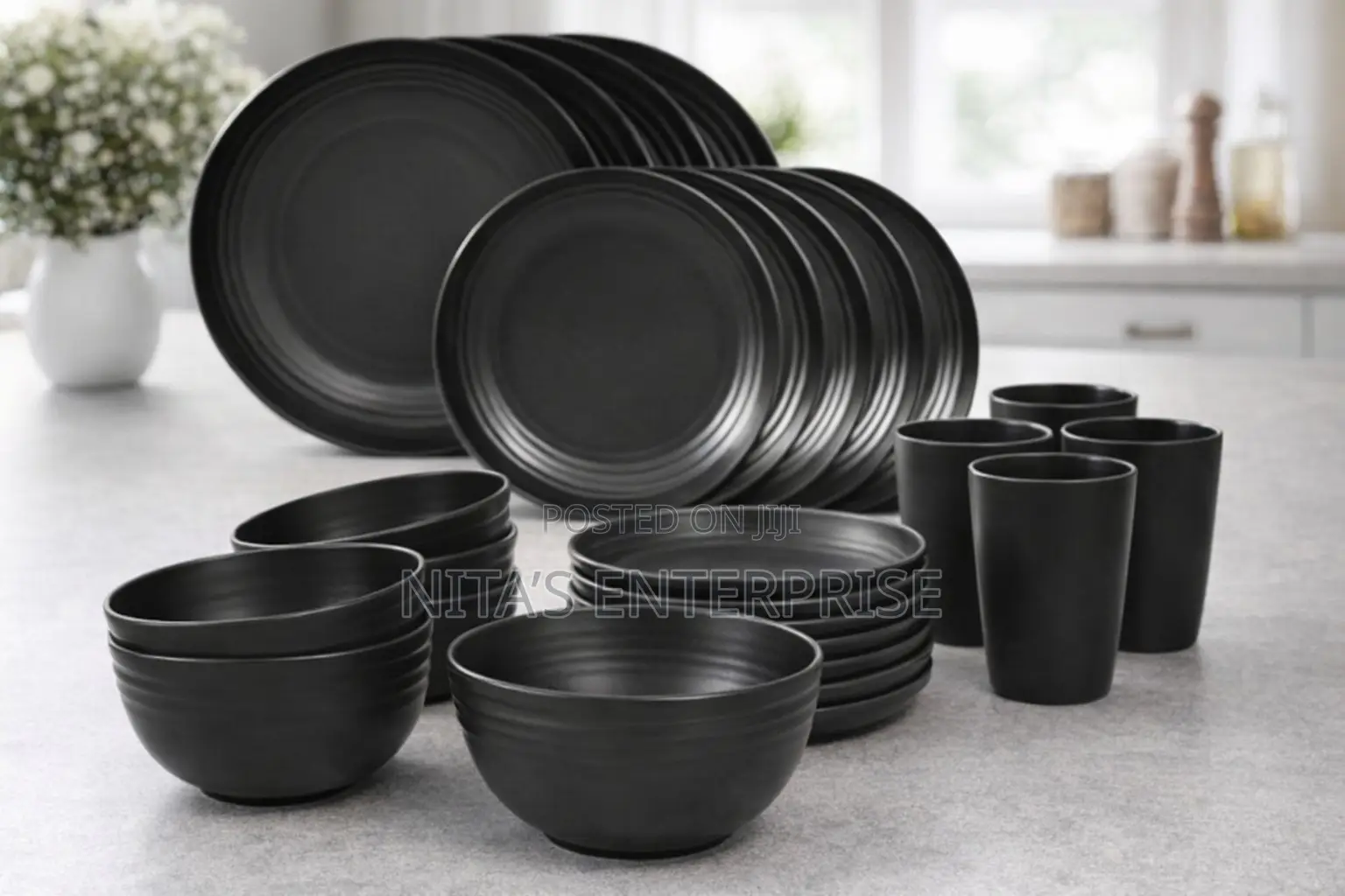 16 Pieces Plastic Plates Black Bowls Set for sale - NITA’S ENTERPRISE ...