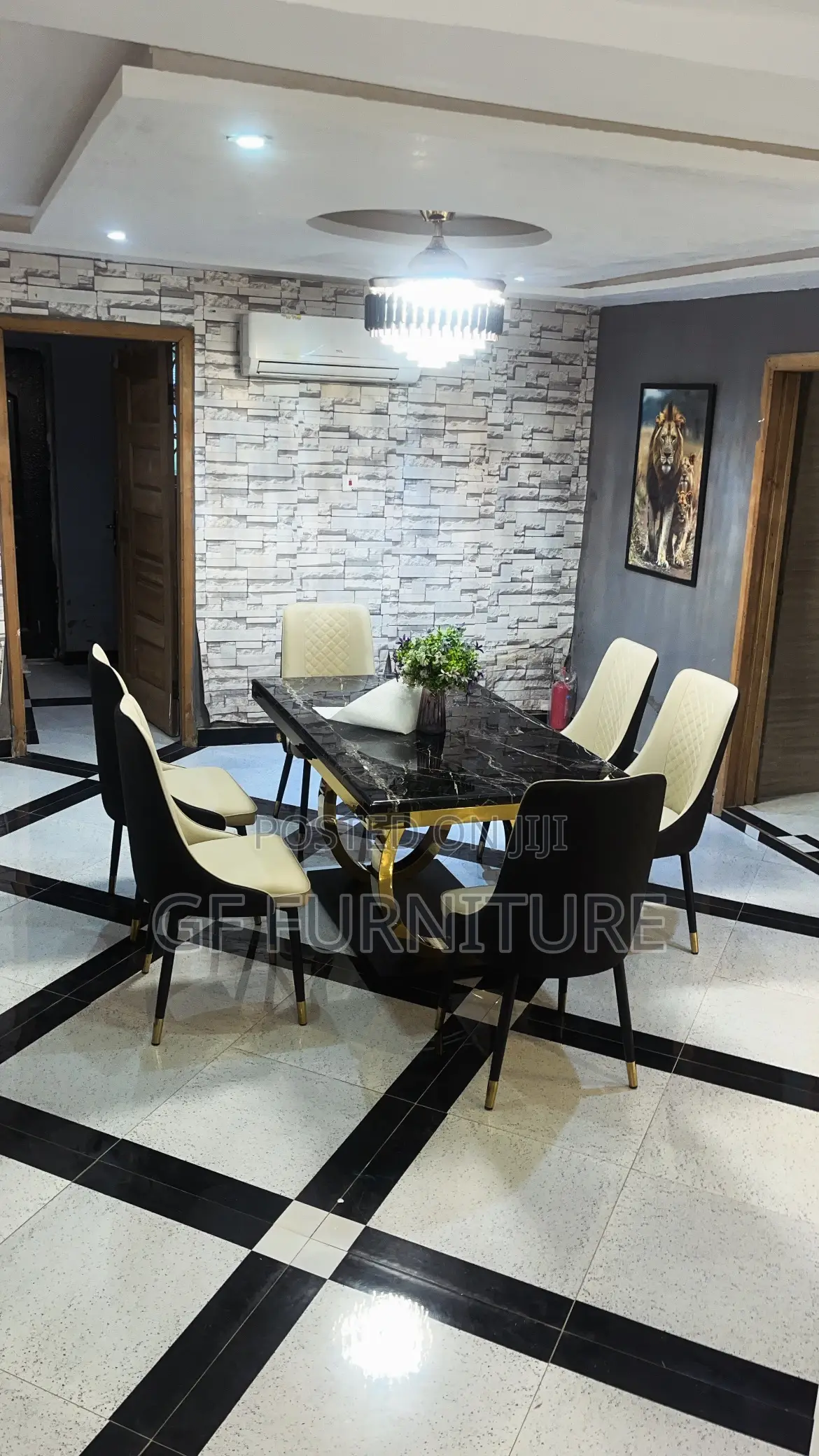6 Chairs Marble Dining Table Set
