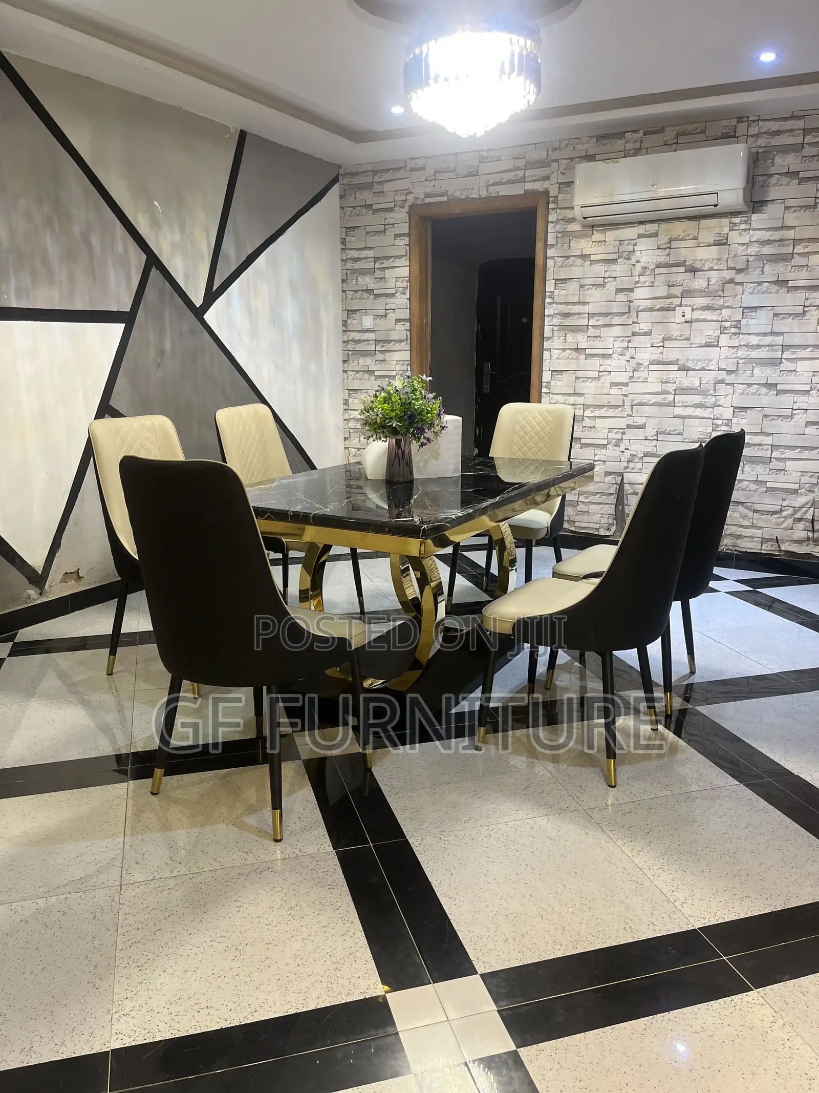 6 Chairs Marble Dining Table Set