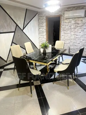6 Chairs Marble Dining Table Set