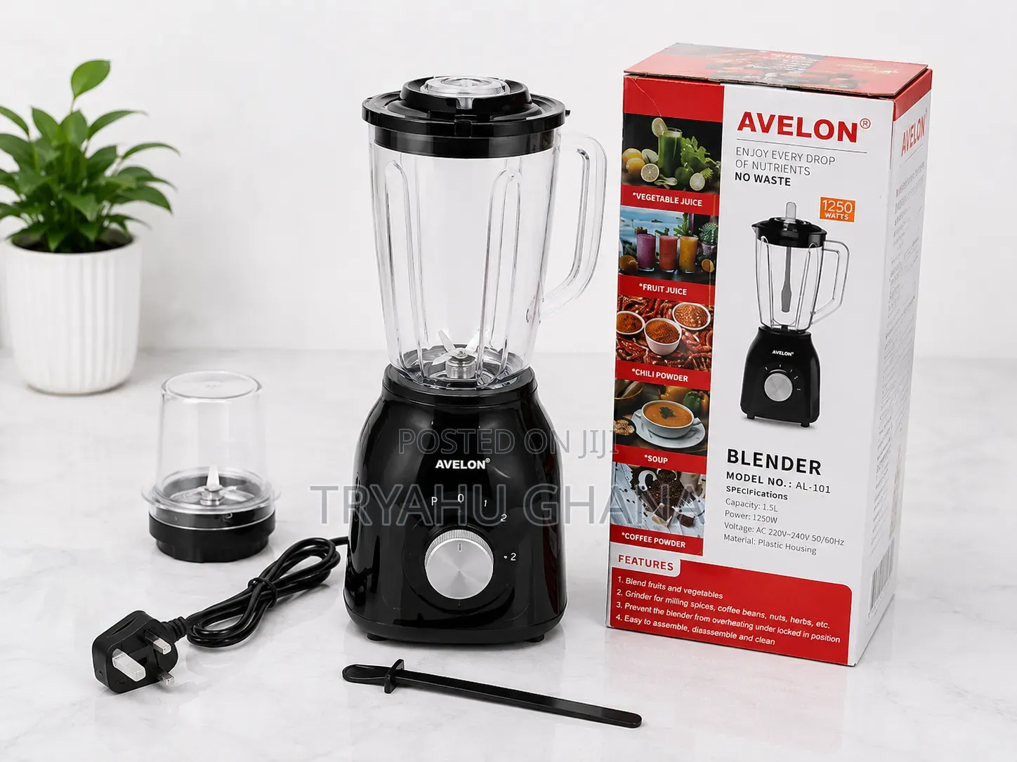 Powerful Avelon 2 in 1 Electric Blender 1.5l 1250w for Sale-Tryahu