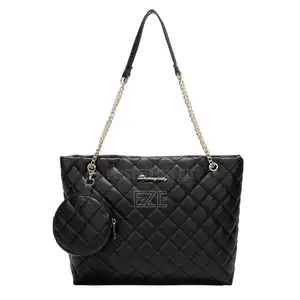 Women’S Capacity Quilted Leather Shoulder Tote Bag With Coin Purse