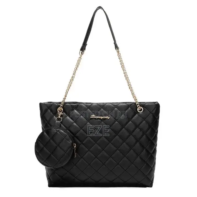Women’S Capacity Quilted Leather Shoulder Tote Bag With Coin Purse