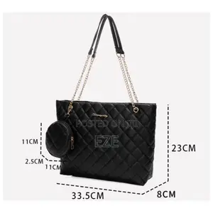 Women’S Capacity Quilted Leather Shoulder Tote Bag With Coin Purse