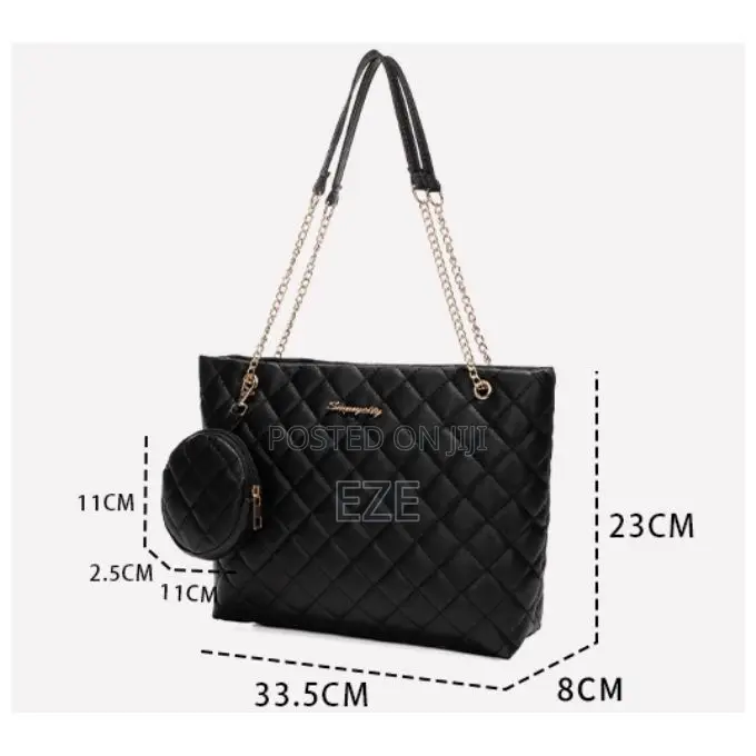 Women’S Capacity Quilted Leather Shoulder Tote Bag With Coin Purse