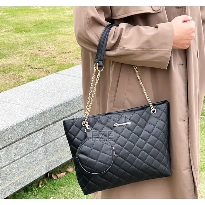 Women’S Capacity Quilted Leather Shoulder Tote Bag With Coin Purse