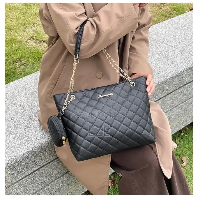 Women’S Capacity Quilted Leather Shoulder Tote Bag With Coin Purse