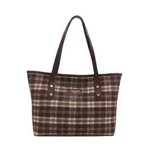 Plaid Tote Handbag Large Capacity Laptop Shoulder Bag Fits